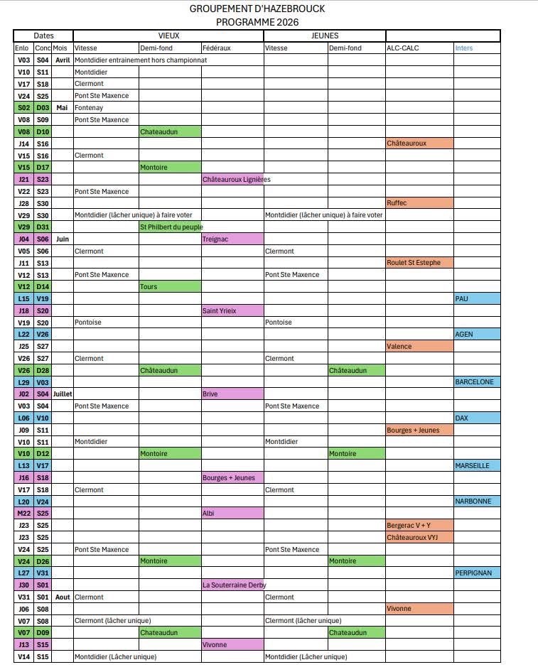 Programme SG Hazebrouck 2026